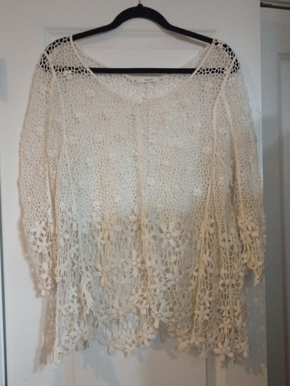 Marci bohemian Floral Crochet Lace Top in Cream Size XL